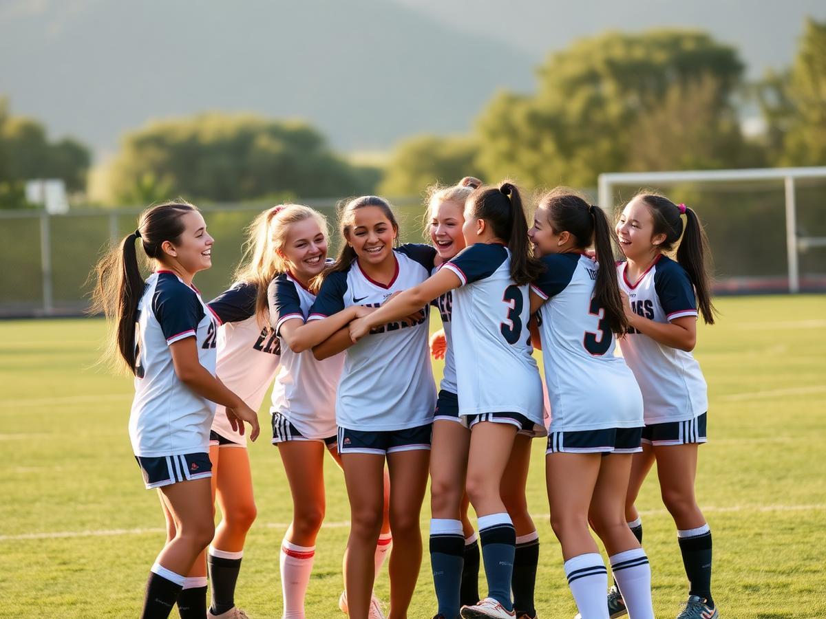 Girls football team celebrating